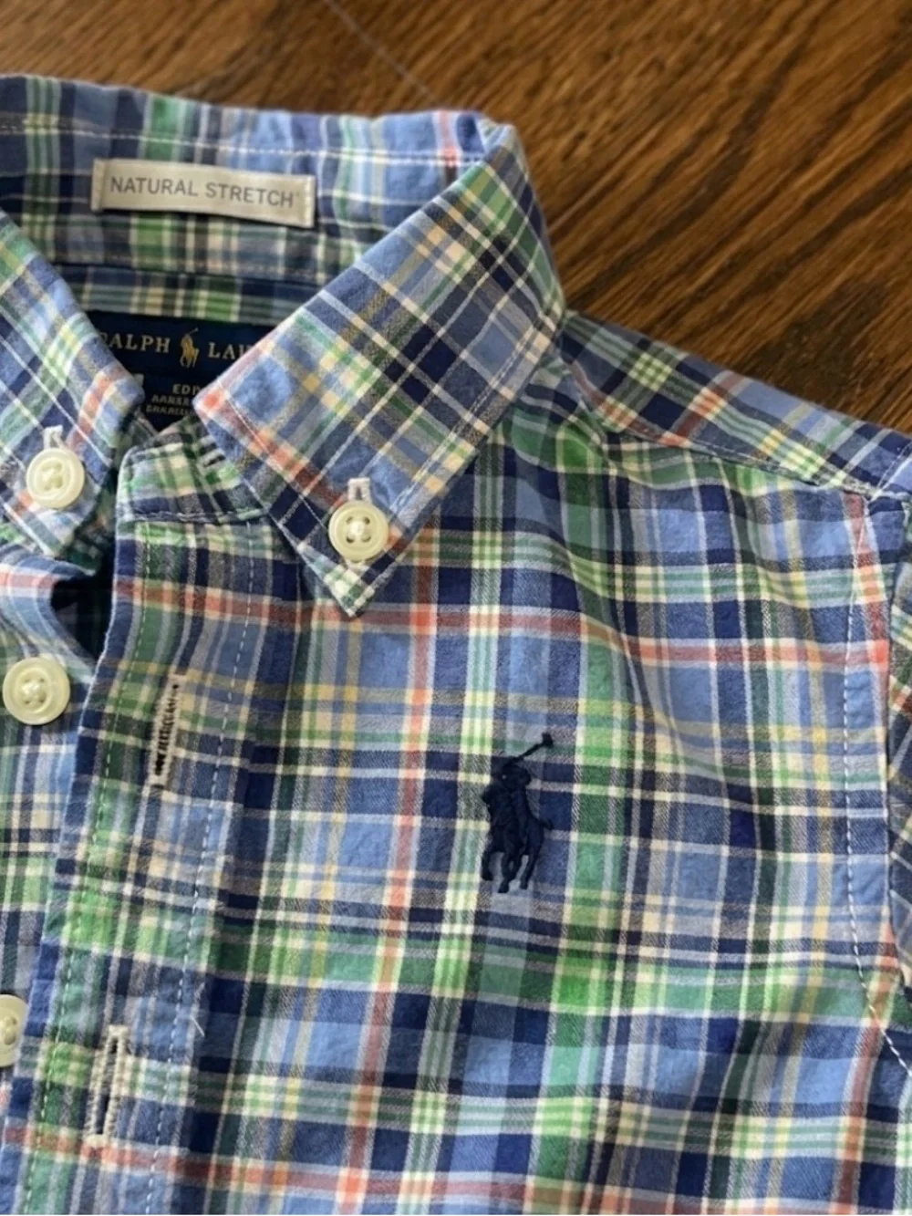Ralph Lauren Plaid Button-Down Shirt - Blue, Green & White with Pink Accent